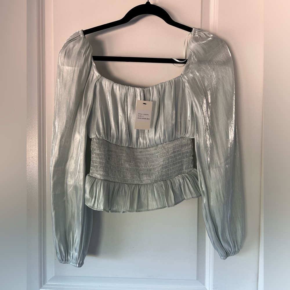 Vici Collection Sea foam Green Metallic Top